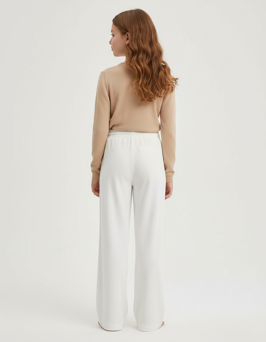 Pantalon Blanc Côtelé Ample Droit Confortable - Cordé - vue 2