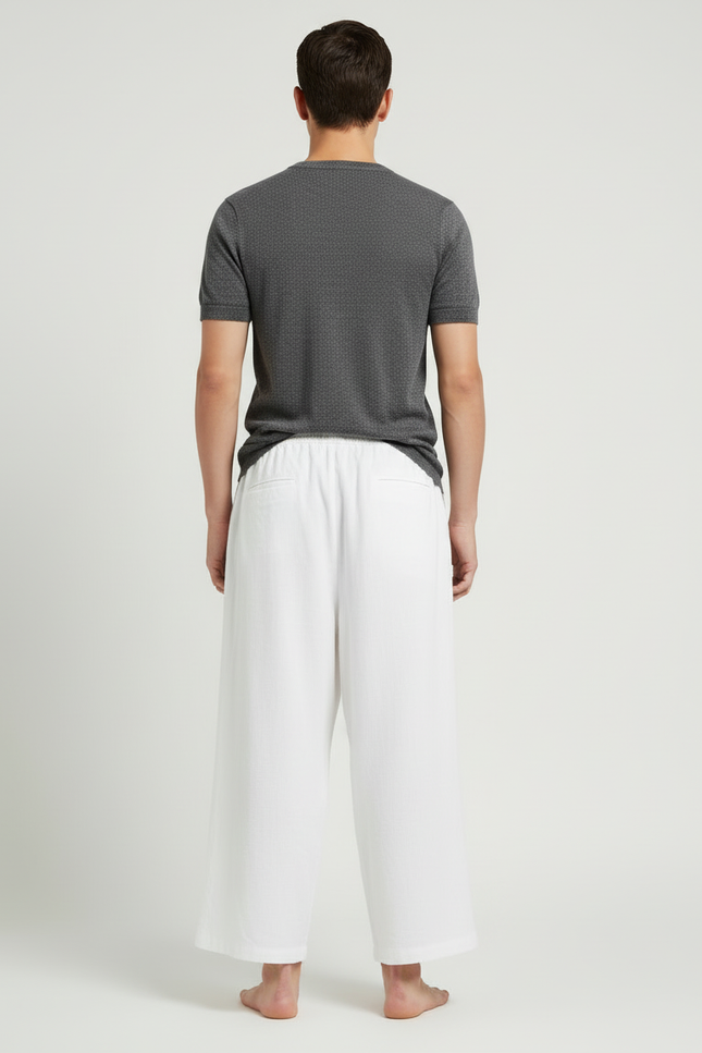 Pantalon Blanc Lin Ample Décontracté Bambou Homme - vue 2