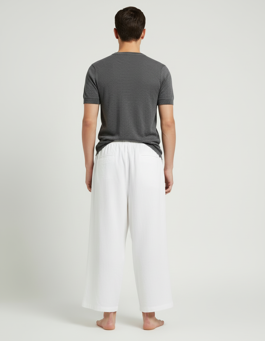 Pantalon Blanc Lin Ample Décontracté Bambou Homme - vue 2