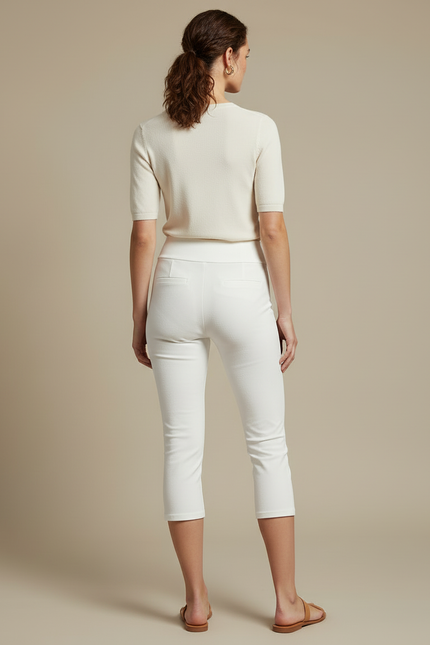 Pantalon Blanc Capri Taille Haute Stretch Slim Femme - Maille - vue 2