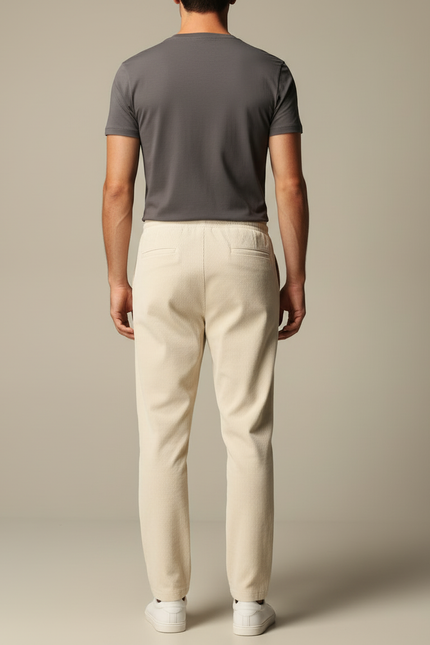 Pantalon Blanc Côtelé Décontracté Droit Homme - Beige Cordé - vue 2
