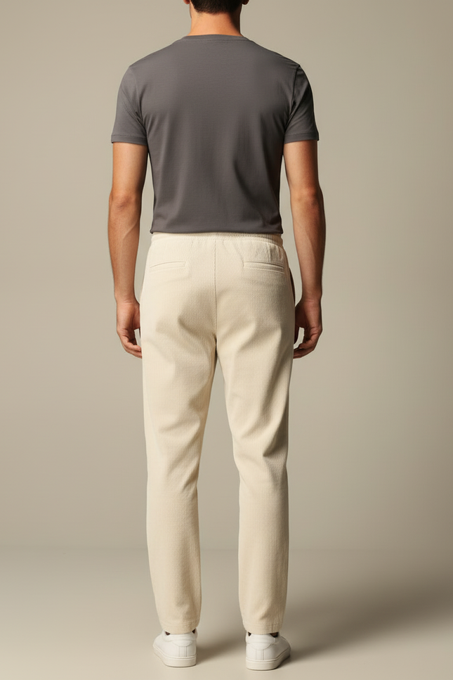 Pantalon Blanc Côtelé Décontracté Droit Homme - Beige Cordé - vue 2