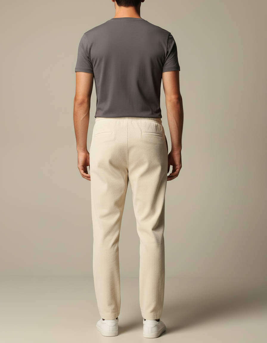 Pantalon Blanc Côtelé Décontracté Droit Homme - Beige Cordé - vue 2