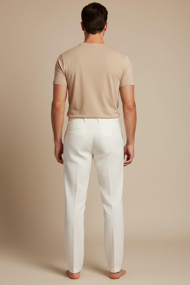 Pantalon Blanc Homme Lin Droit Décontracté Élégant - vue 2