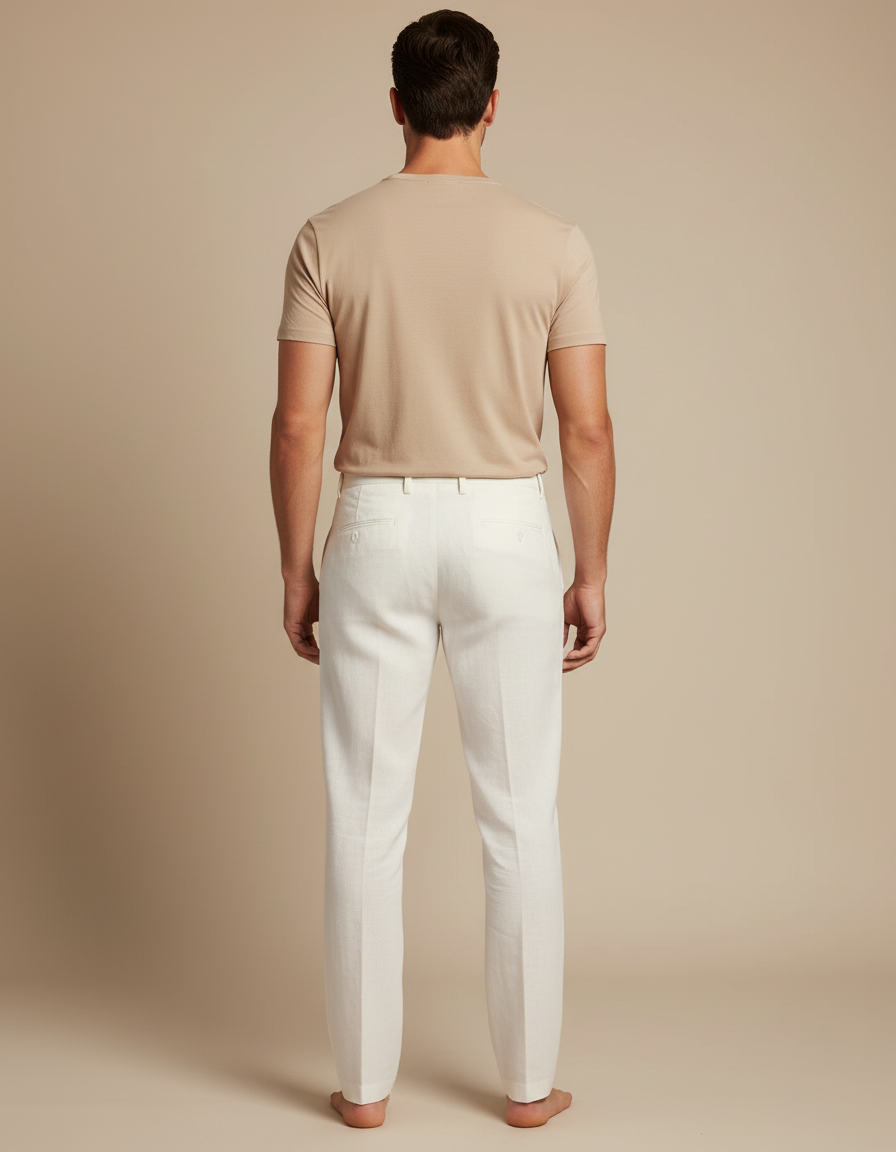 Pantalon Blanc Homme Lin Droit Décontracté Élégant - vue 2
