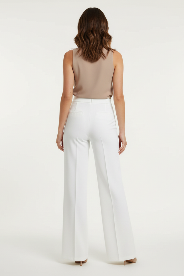 Pantalon Blanc Taille Haute Évasé Élégant Femme - Polyester - vue 2