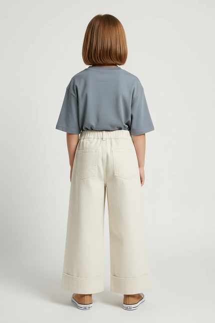 Pantalon Blanc Ample Plissé Décontracté Enfant - Beige Toile - vue 2