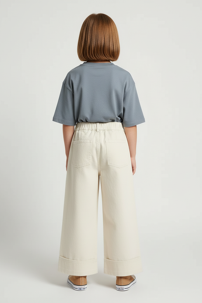 Pantalon Blanc Ample Plissé Décontracté Enfant - Beige Toile - vue 2