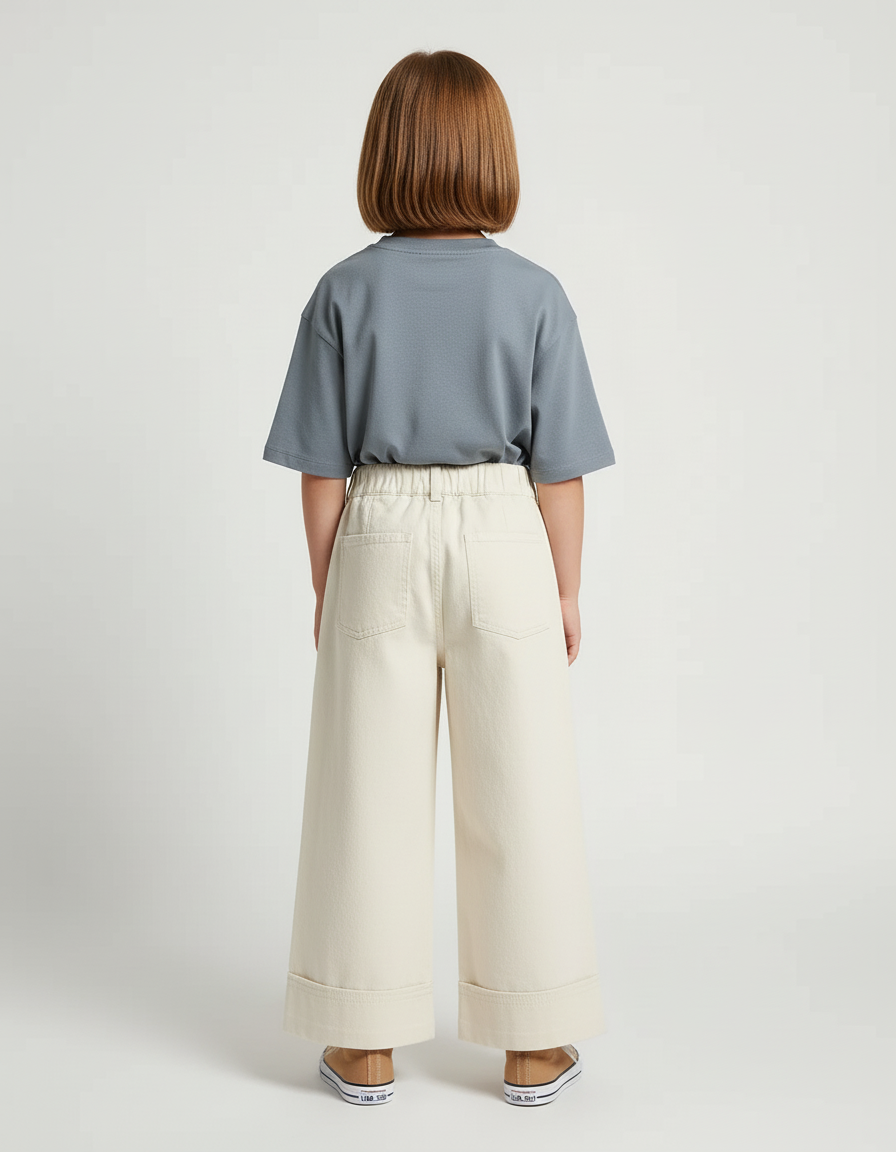 Pantalon Blanc Ample Plissé Décontracté Enfant - Beige Toile - vue 2