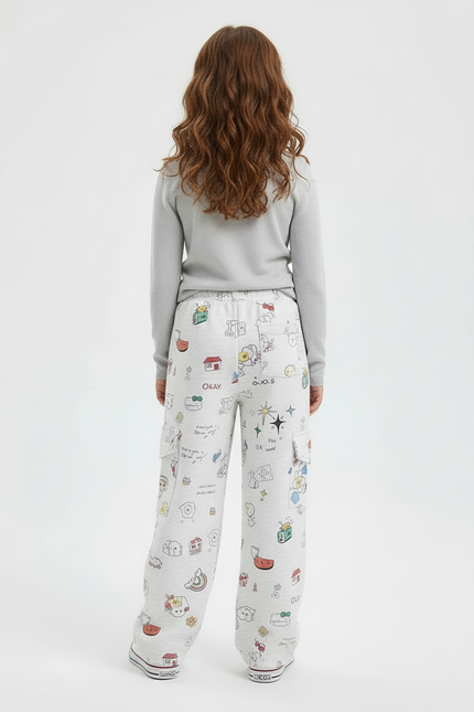 Pantalon Blanc Cargo Ample Graffiti Enfant Décontracté - Imprimé Molleton - vue 2