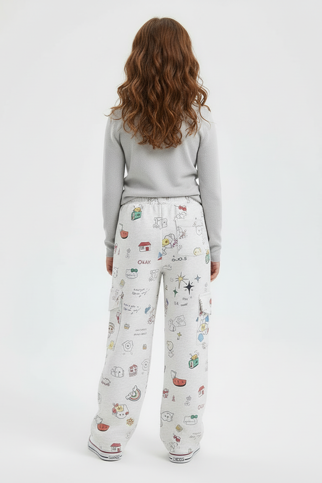Pantalon Blanc Cargo Ample Graffiti Enfant Décontracté - Imprimé Molleton - vue 2