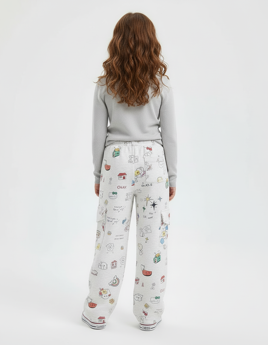 Pantalon Blanc Cargo Ample Graffiti Enfant Décontracté - Imprimé Molleton - vue 2