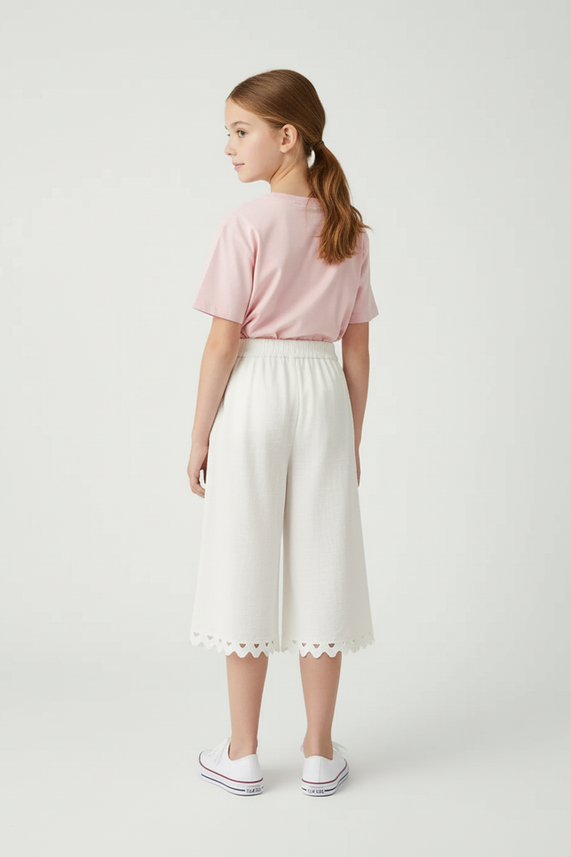 Pantalon Blanc Dentelle Ample Évasé Enfant Estival - Lin - vue 2