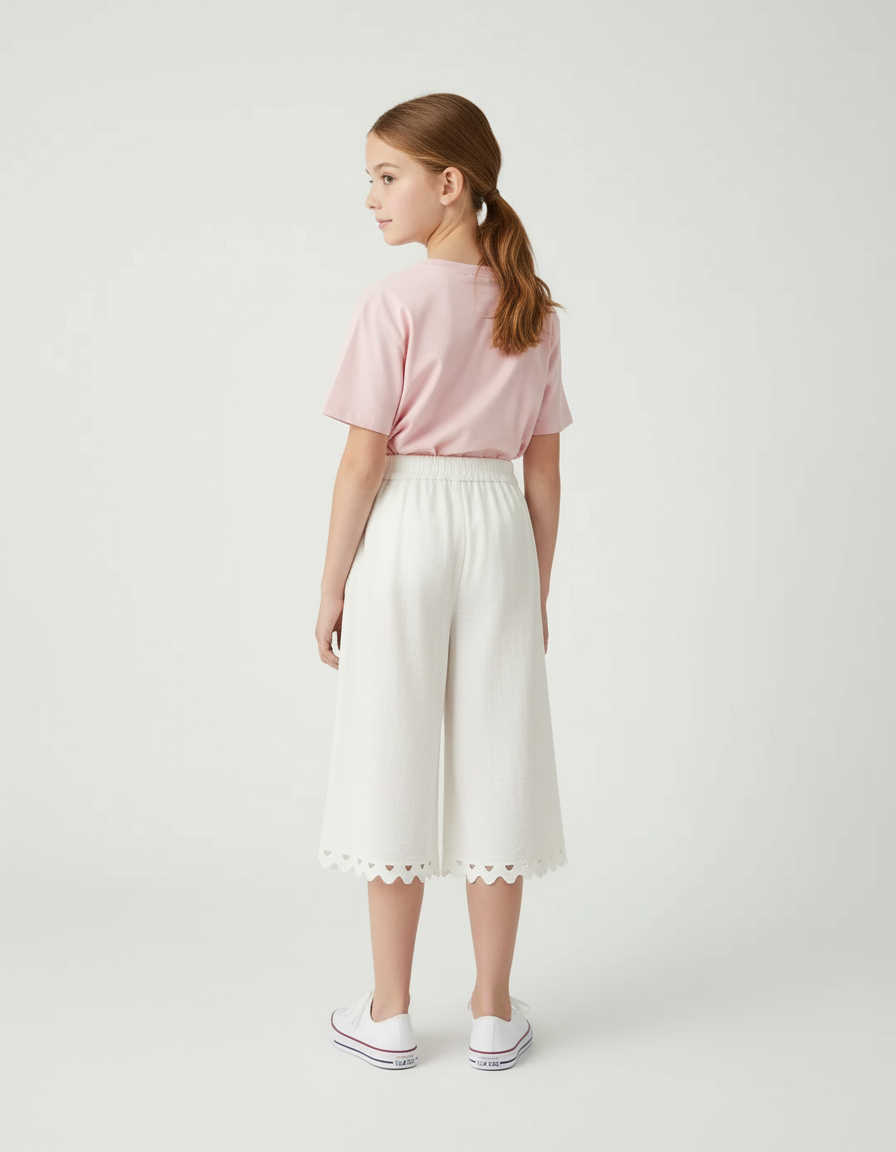 Pantalon Blanc Dentelle Ample Évasé Enfant Estival - Lin - vue 2
