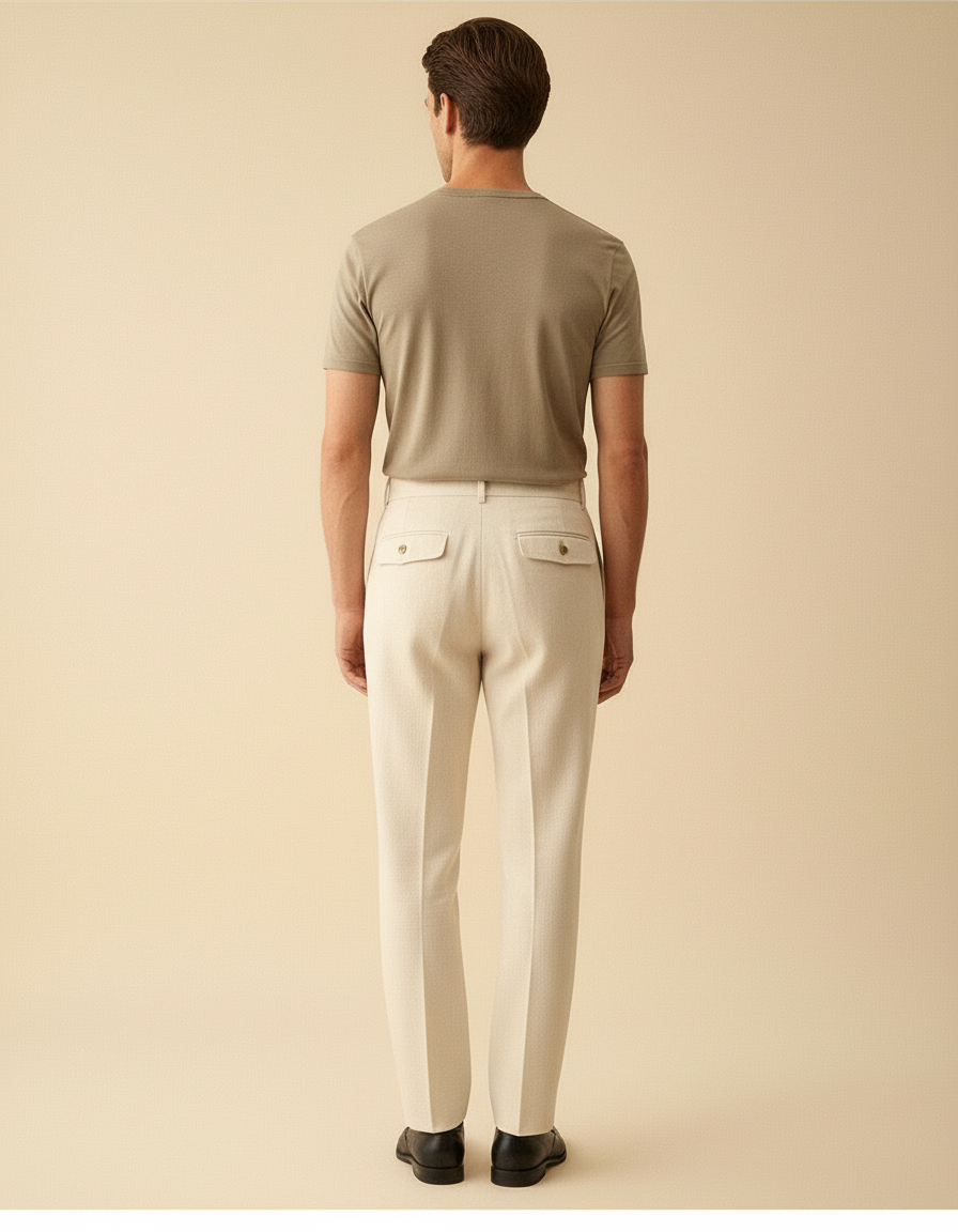Pantalon Blanc Droit Plissé Habillé Lin Élégant Homme - Beige - vue 2