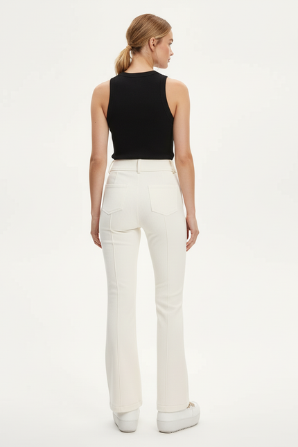 Pantalon Blanc Côtelé Évasé Taille Haute Élégant - Cordé - vue 2