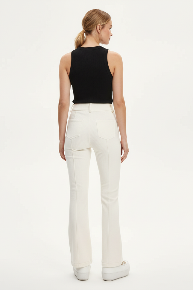 Pantalon Blanc Côtelé Évasé Taille Haute Élégant - Cordé - vue 2