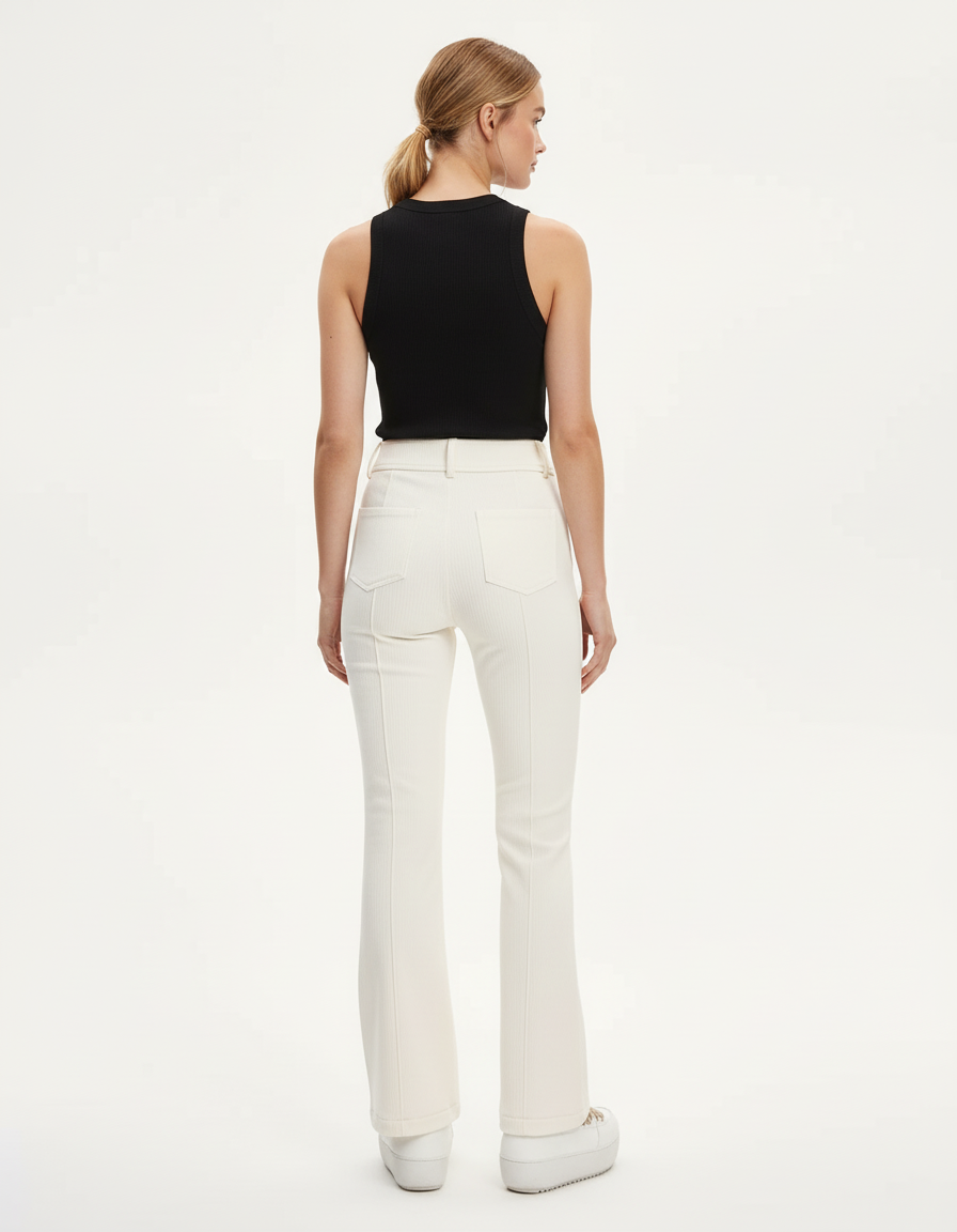 Pantalon Blanc Côtelé Évasé Taille Haute Élégant - Cordé - vue 2
