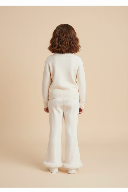 Pantalon Blanc Évasé Côtelé Doux Hiver Fourrure - Maille - vue 2