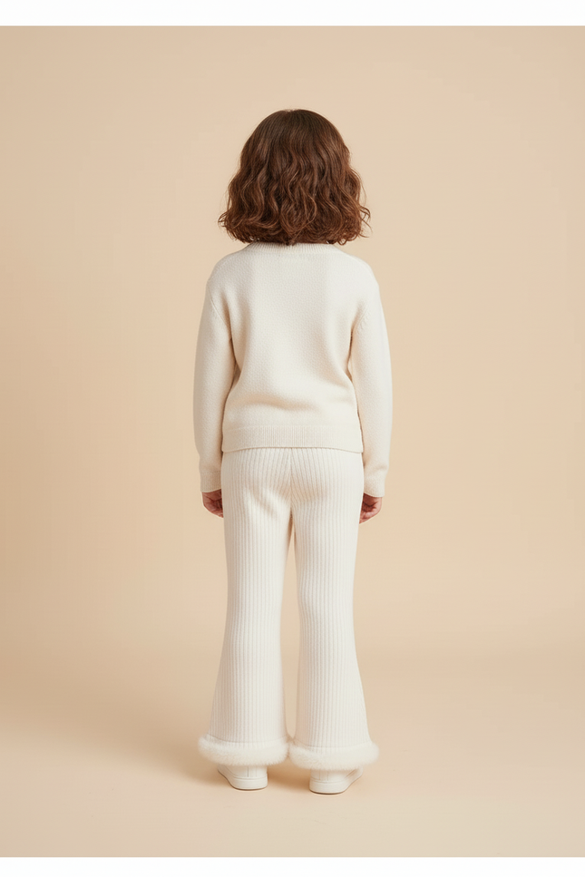 Pantalon Blanc Évasé Côtelé Doux Hiver Fourrure - Maille - vue 2
