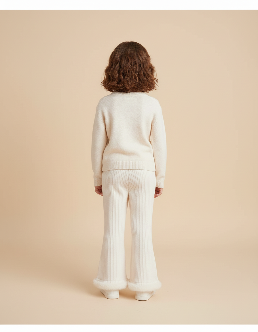 Pantalon Blanc Évasé Côtelé Doux Hiver Fourrure - Maille - vue 2