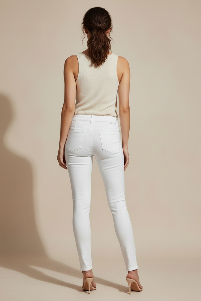 Pantalon Blanc Slim Stretch Double Zipper Femme - Jean - vue 2