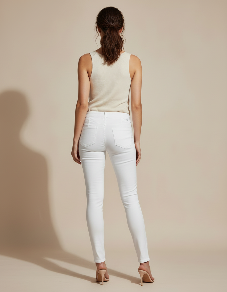 Pantalon Blanc Slim Stretch Double Zipper Femme - Jean - vue 2