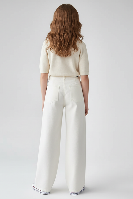 Pantalon Blanc Ample Plissé Décontracté Fille - Toile - vue 2