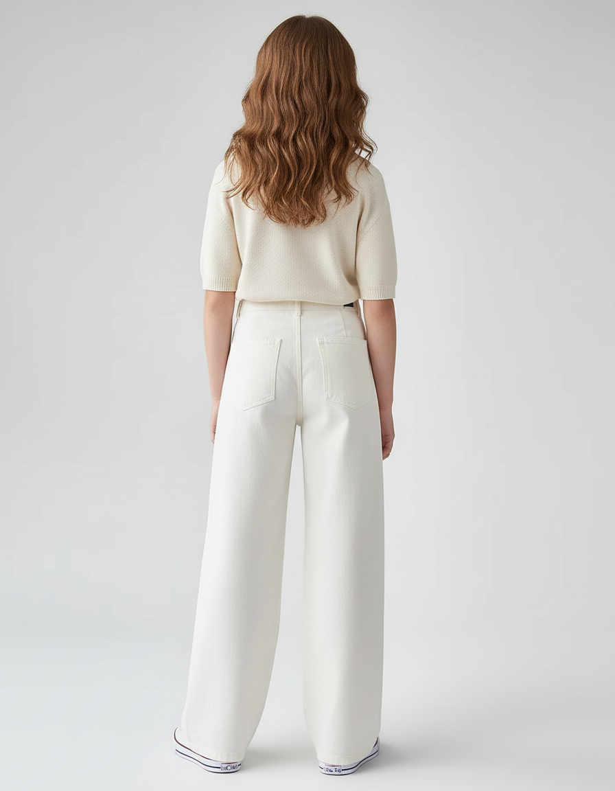 Pantalon Blanc Ample Plissé Décontracté Fille - Toile - vue 2
