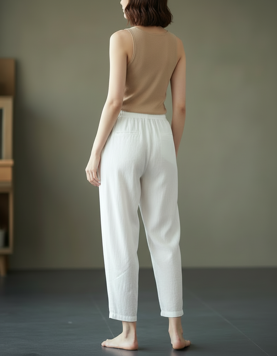 Pantalon Blanc Vintage - Lin - vue 2