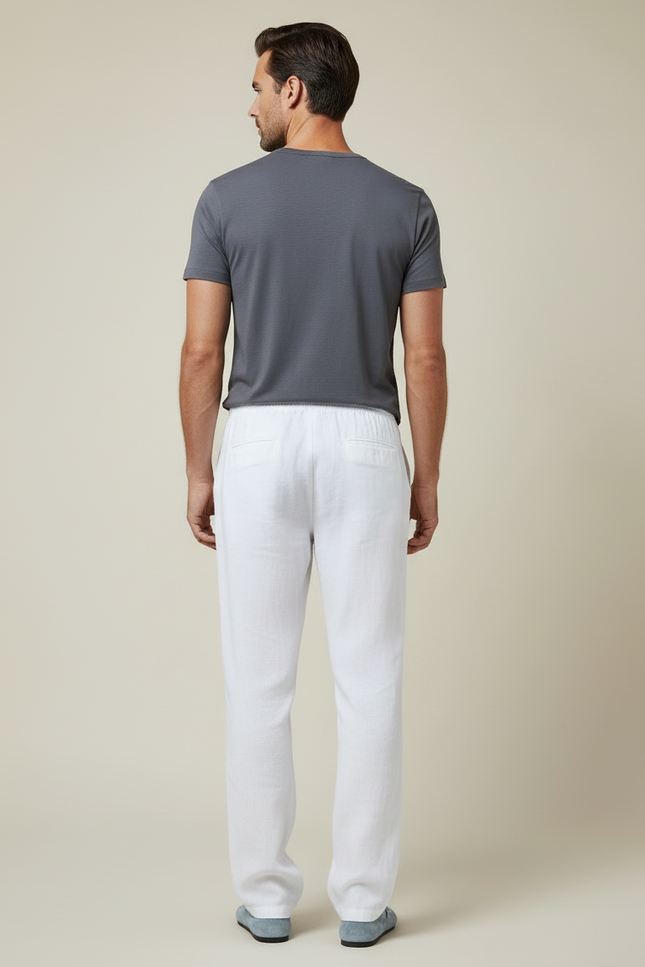 Pantalon Blanc Lin Homme Décontracté Léger Cordon - vue 2