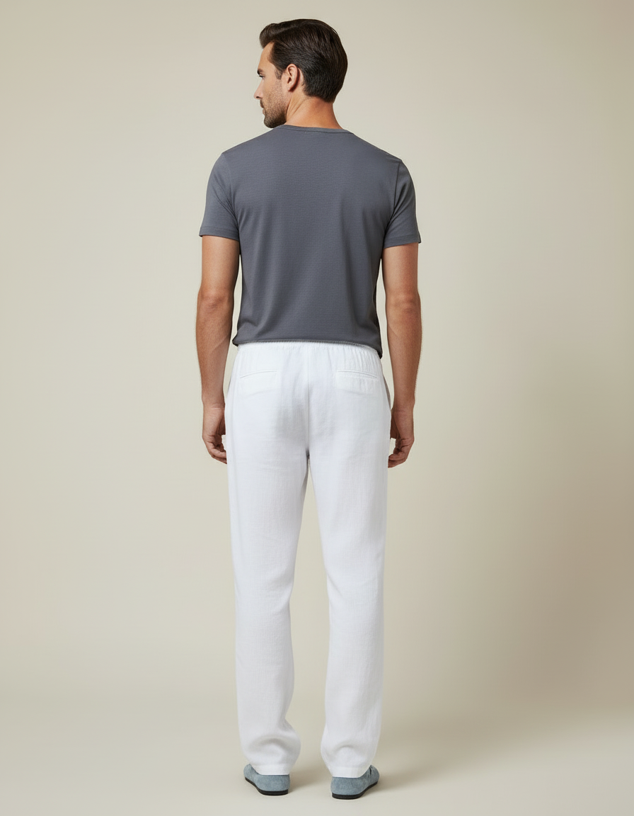 Pantalon Blanc Lin Homme Décontracté Léger Cordon - vue 2