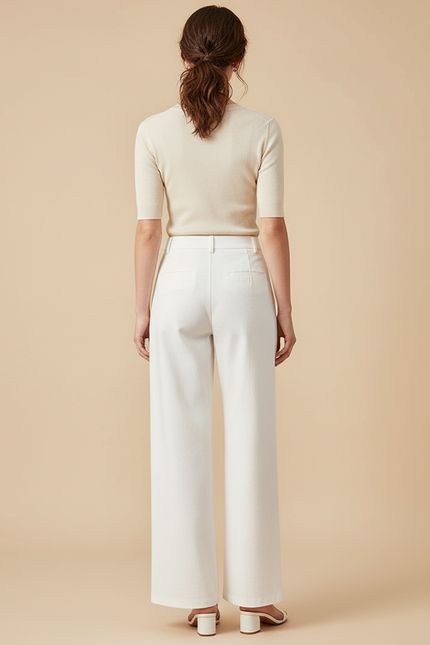 Pantalon Blanc Large Fluide Taille Haute Décontracté - Gabardine - vue 2