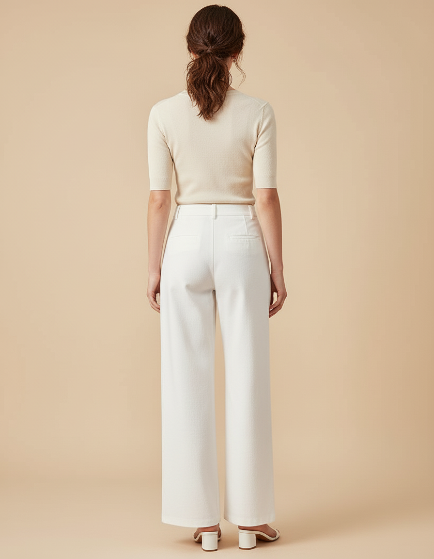 Pantalon Blanc Large Fluide Taille Haute Décontracté - Gabardine - vue 2