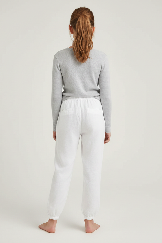 Pantalon Blanc Coton Ample Décontracté Enfant Fille - Lin - vue 2