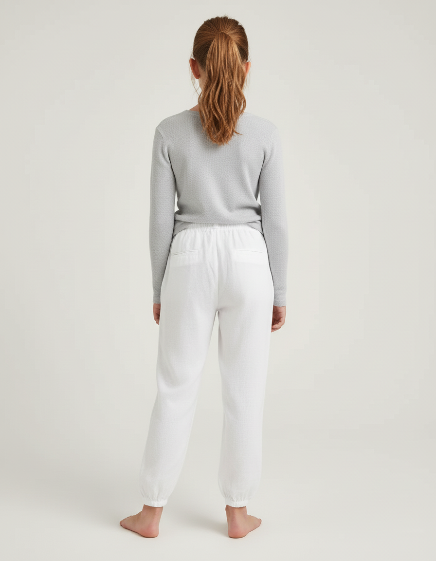 Pantalon Blanc Coton Ample Décontracté Enfant Fille - Lin - vue 2
