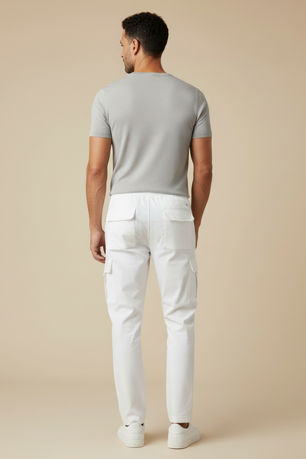 Pantalon Blanc Cargo Homme Décontracté Cordon Multi-poches - Gabardine - vue 2