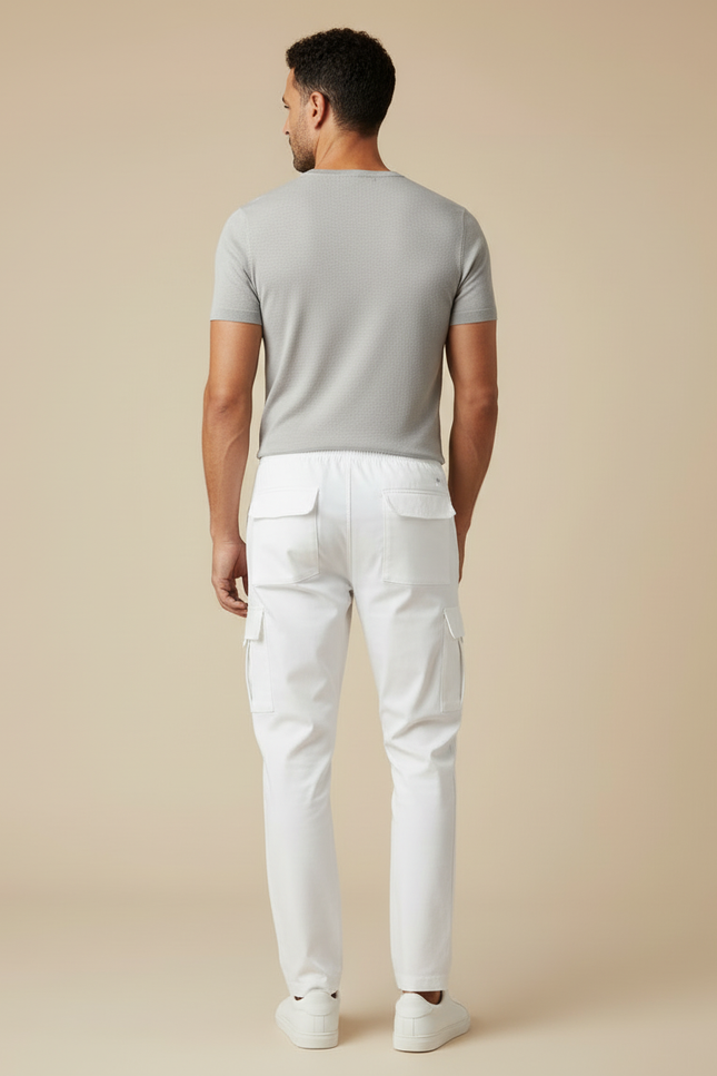 Pantalon Blanc Cargo Homme Décontracté Cordon Multi-poches - Gabardine - vue 2