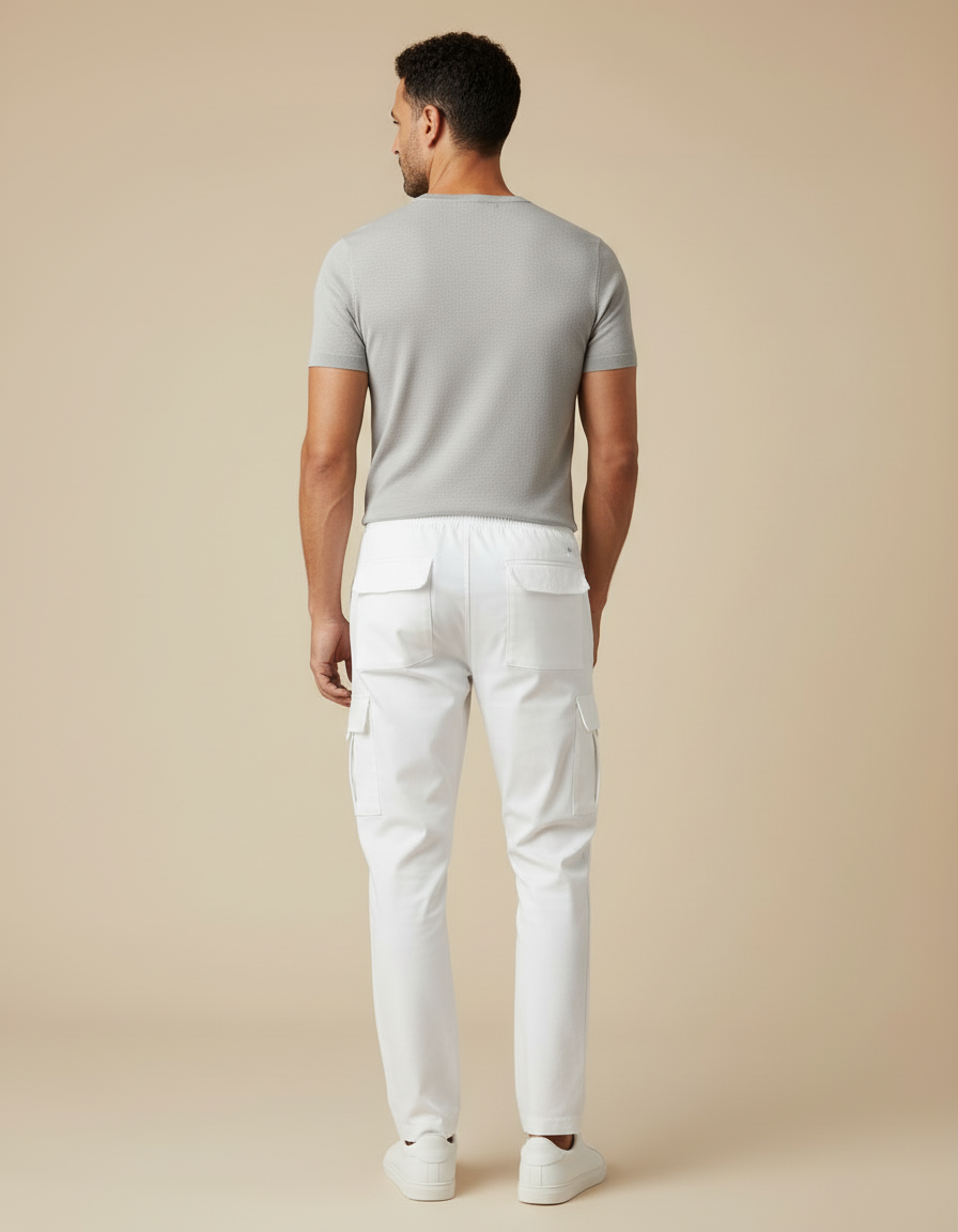 Pantalon Blanc Cargo Homme Décontracté Cordon Multi-poches - Gabardine - vue 2