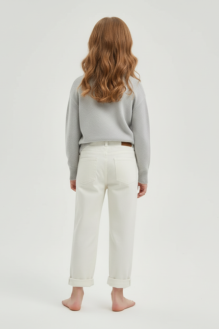 Pantalon Blanc Fille Droit Décontracté Uni - Jean - vue 2