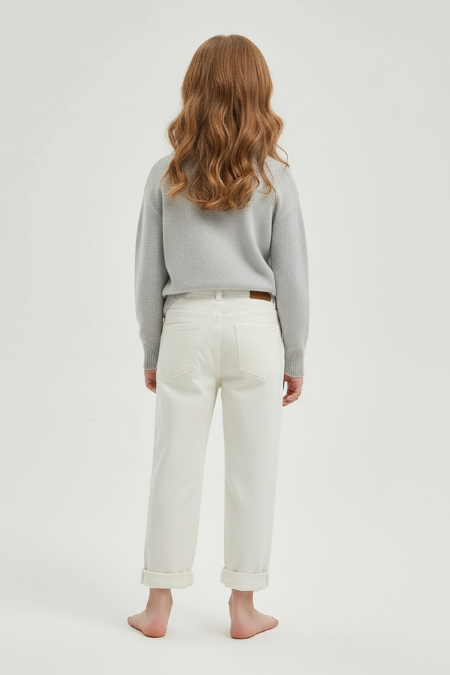 Pantalon Blanc Fille Droit Décontracté Uni - Jean - vue 2
