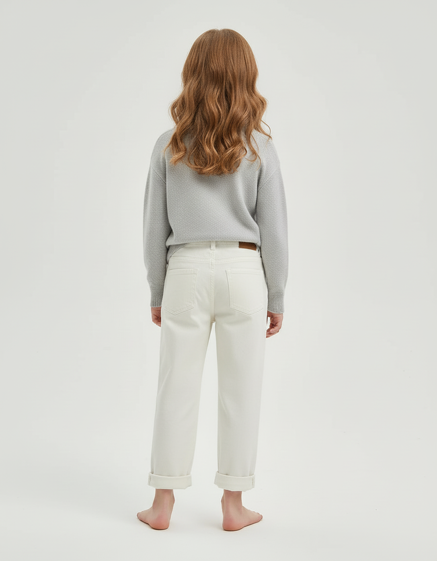 Pantalon Blanc Fille Droit Décontracté Uni - Jean - vue 2