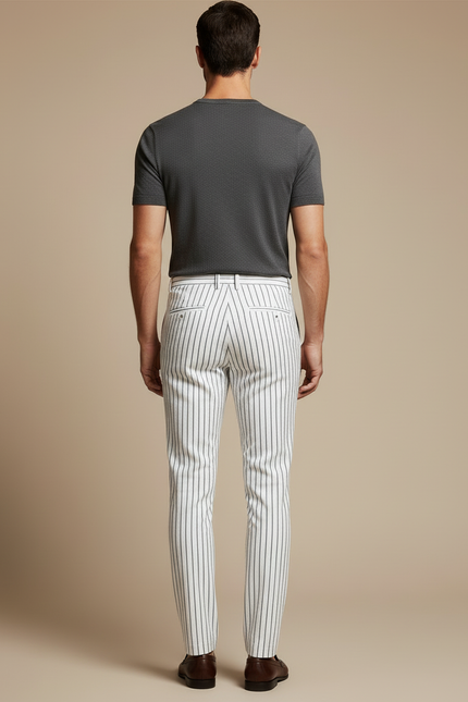 Pantalon Homme Rayé Noir Et Blanc - Toile - vue 2