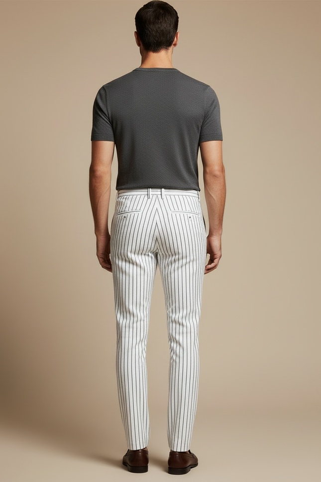 Pantalon Homme Rayé Noir Et Blanc - Toile - vue 2