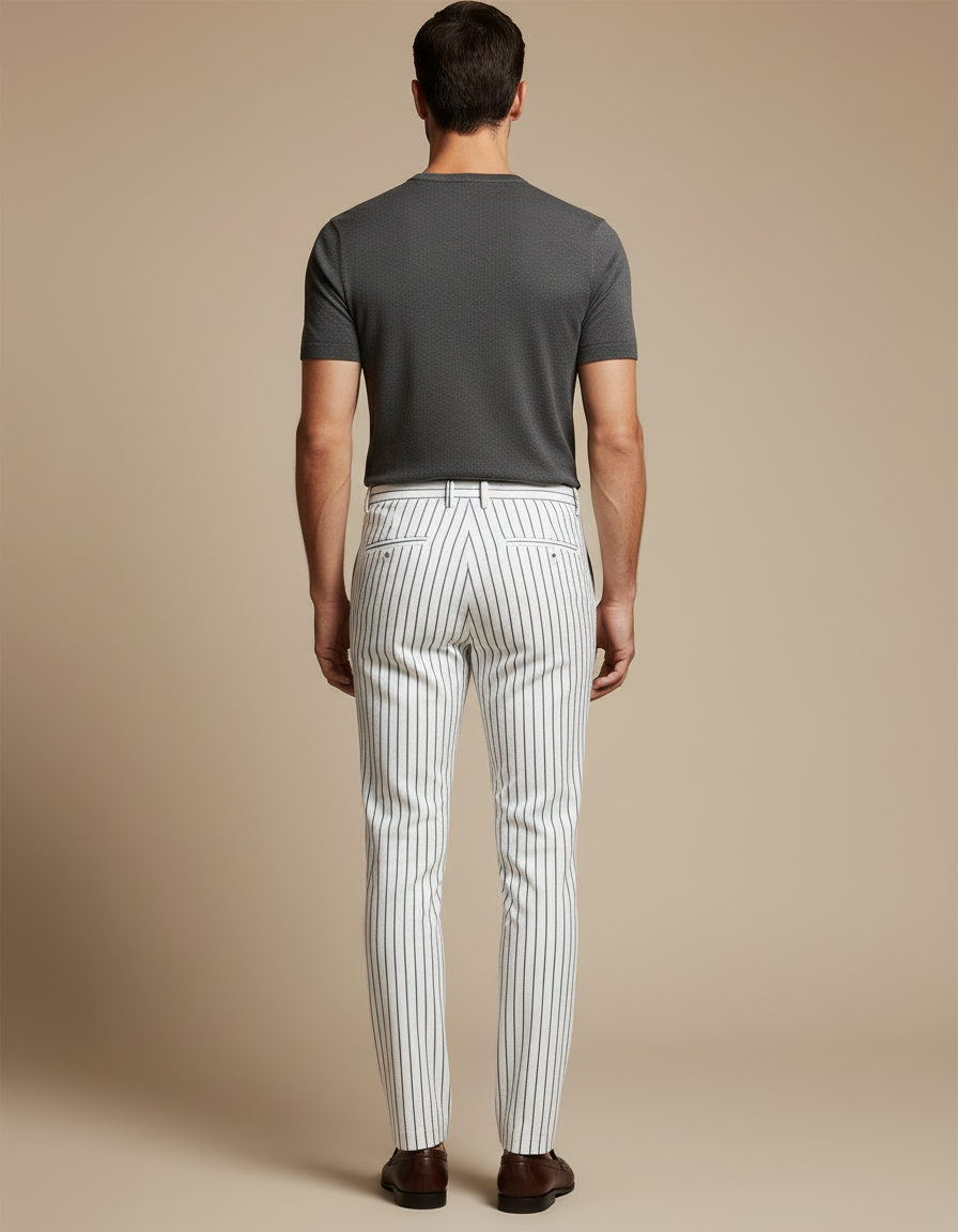 Pantalon Homme Rayé Noir Et Blanc - Toile - vue 2