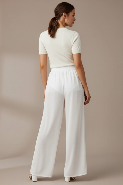 Pantalon Blanc Fluide Ample Transparent Femme - Polyester - vue 2