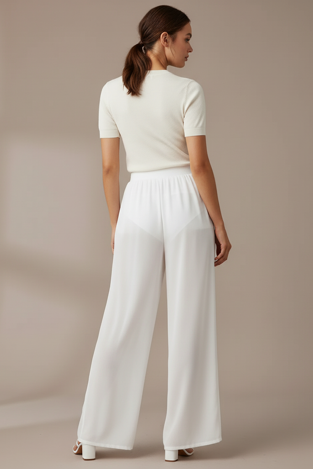 Pantalon Blanc Fluide Ample Transparent Femme - Polyester - vue 2