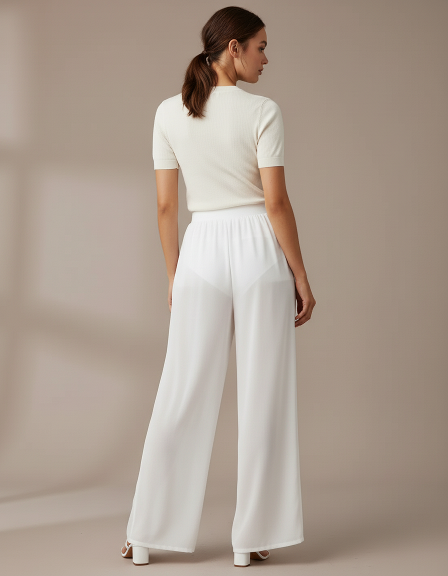 Pantalon Blanc Fluide Ample Transparent Femme - Polyester - vue 2