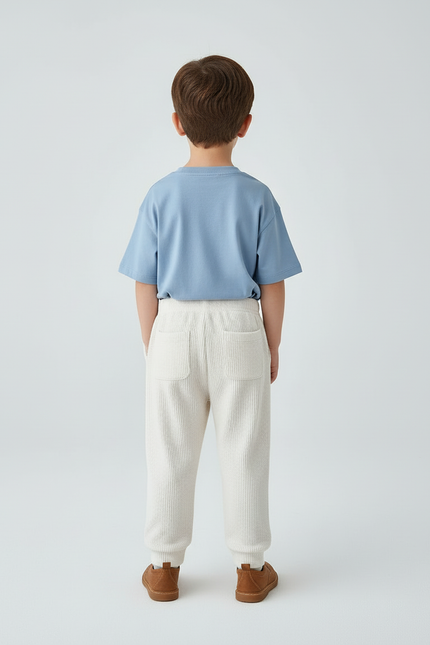 Pantalon Blanc Bébé Ours Côtelé Harem Élastique Doux - Cordé - vue 2