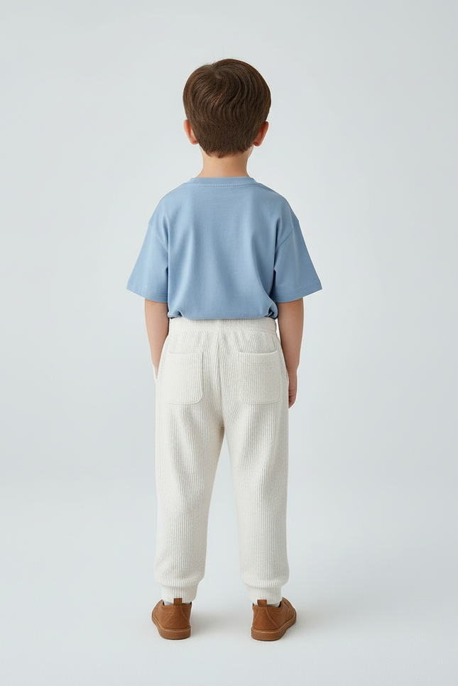 Pantalon Blanc Bébé Ours Côtelé Harem Élastique Doux - Cordé - vue 2